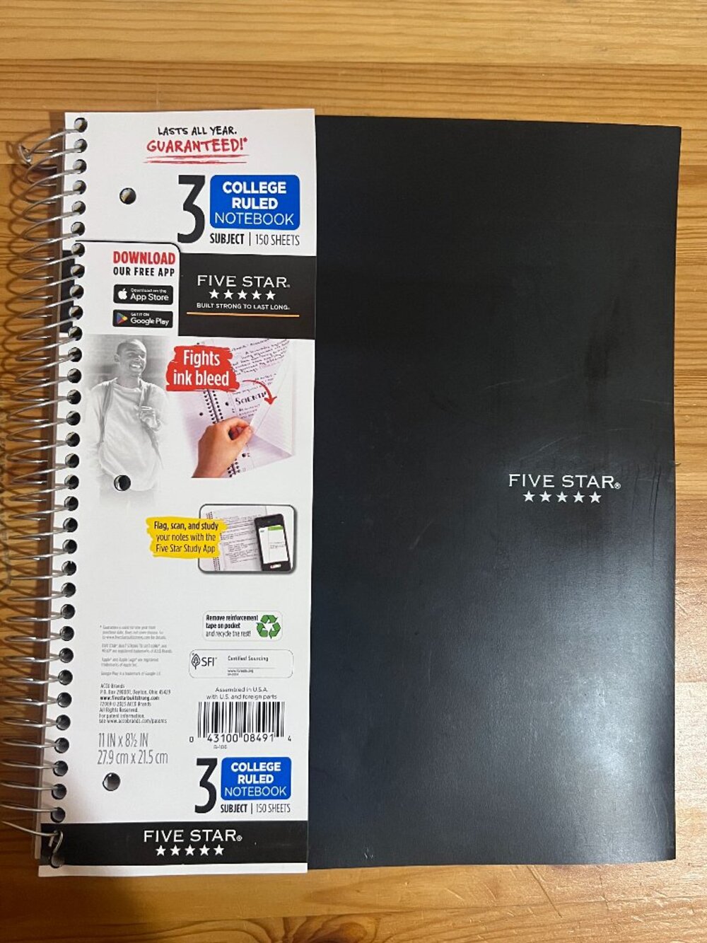 Five Star Spiral Notebook + Study App, 3 Subject, College Ruled Paper, Fights In